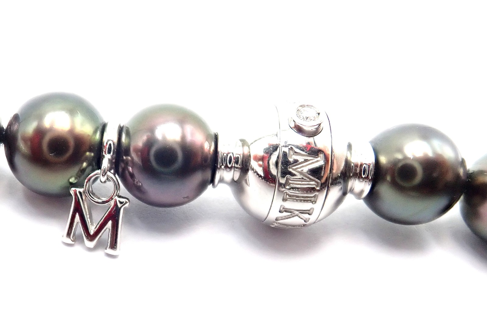 Mikimoto 18k White Gold Diamond Large Tahitian South Sea Pearl Strand Necklace