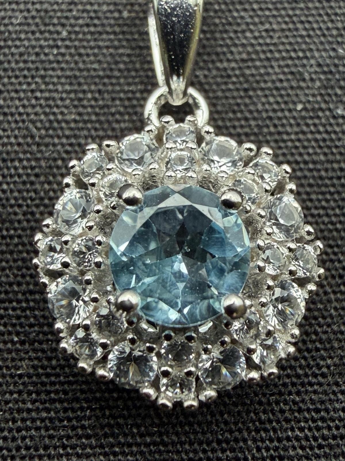 JTV Swiss Topaz & White Sapphire 925 Sterling Silver Pendant Size 18”