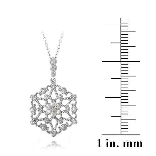 925 Silver 1/10ct Diamond Flower Filigree Dangle Necklace, 18″