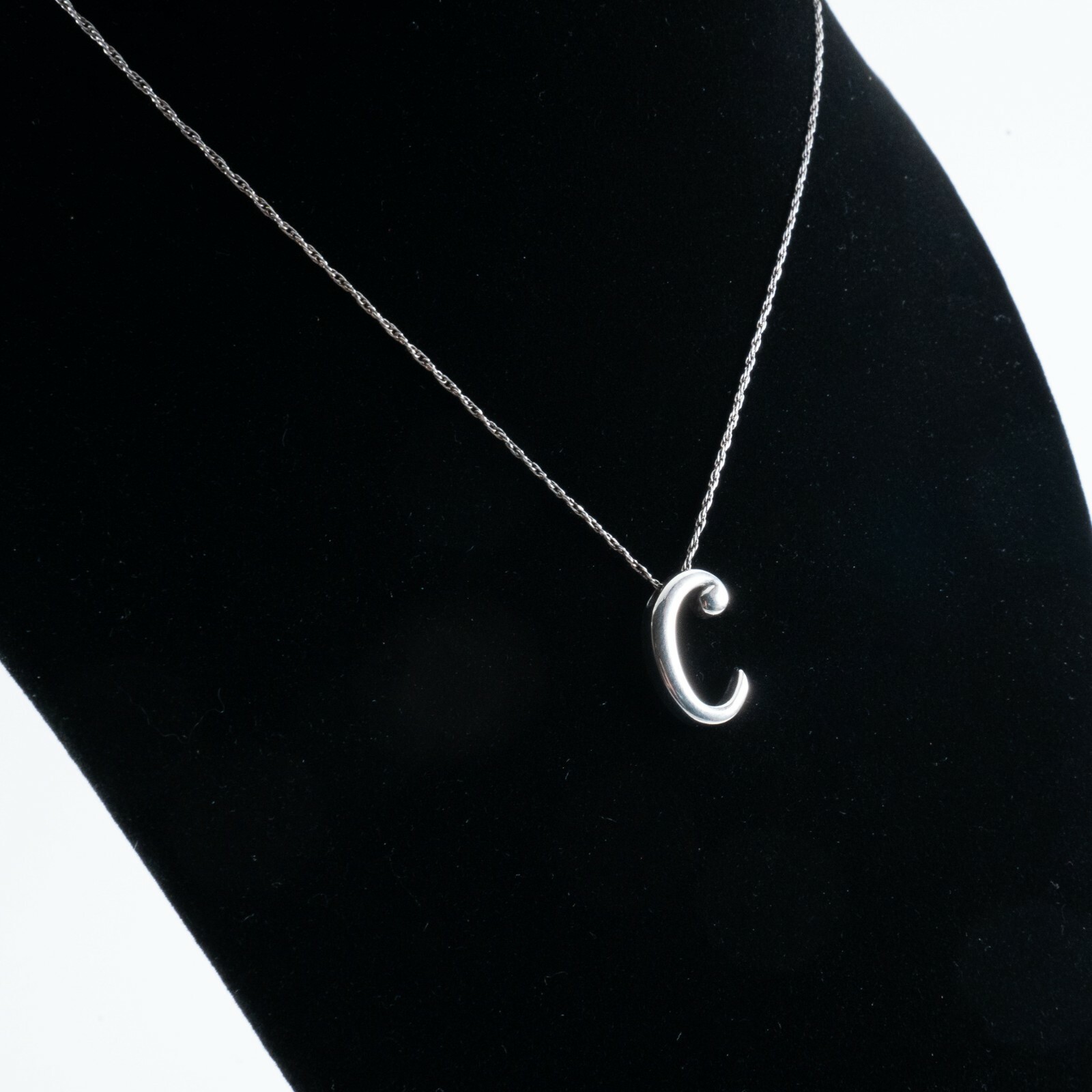 Very Fine Light Silver Necklace ‘C’ Charm 16 – 18″ Chain