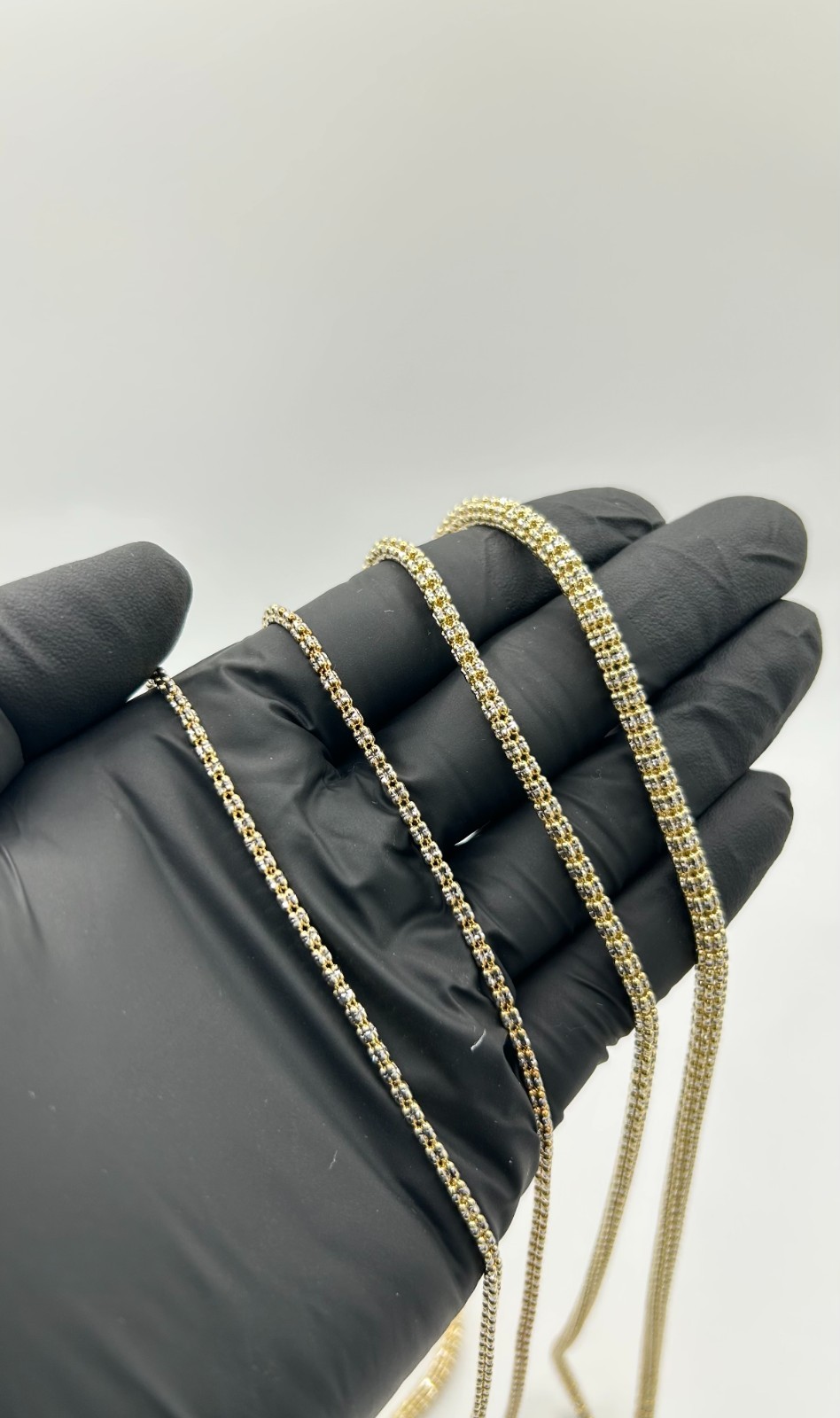 14k Diamond Cut Ice Link Two Tone Chain Real Yellow & White Gold 22”-26”