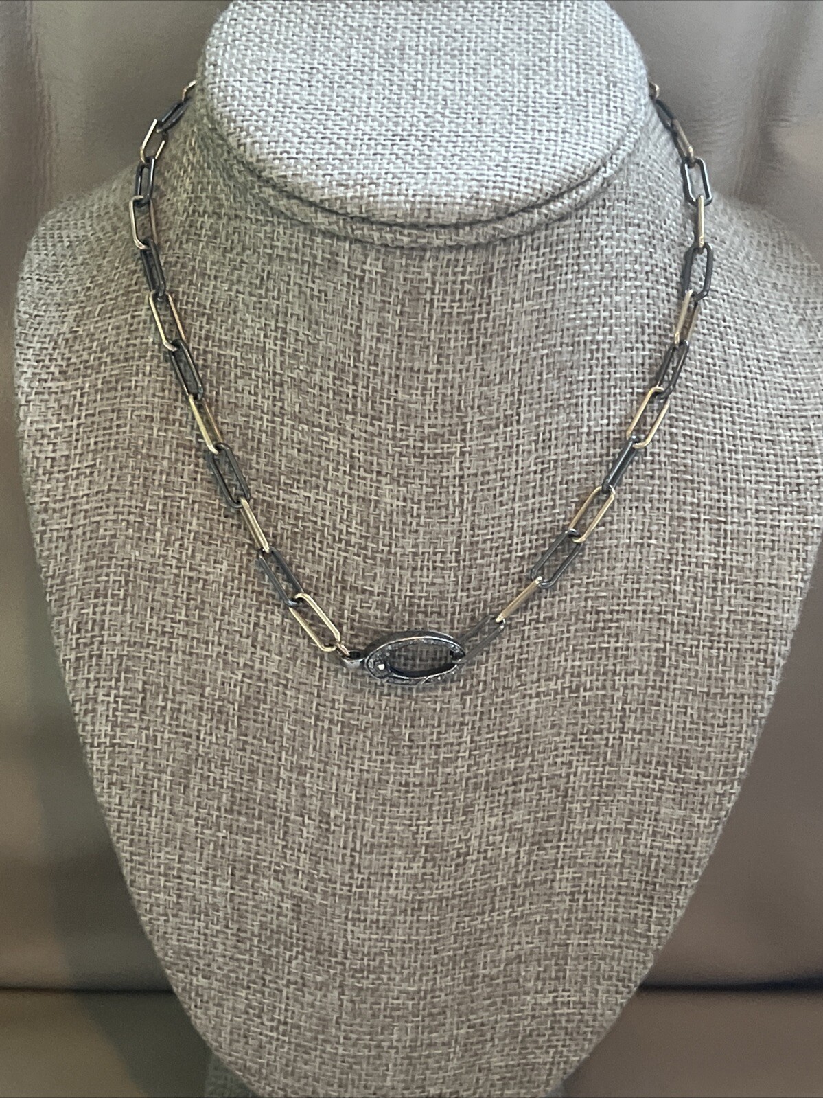Paper Clip & Natural Pave Diamond Clasp Necklace-NWT