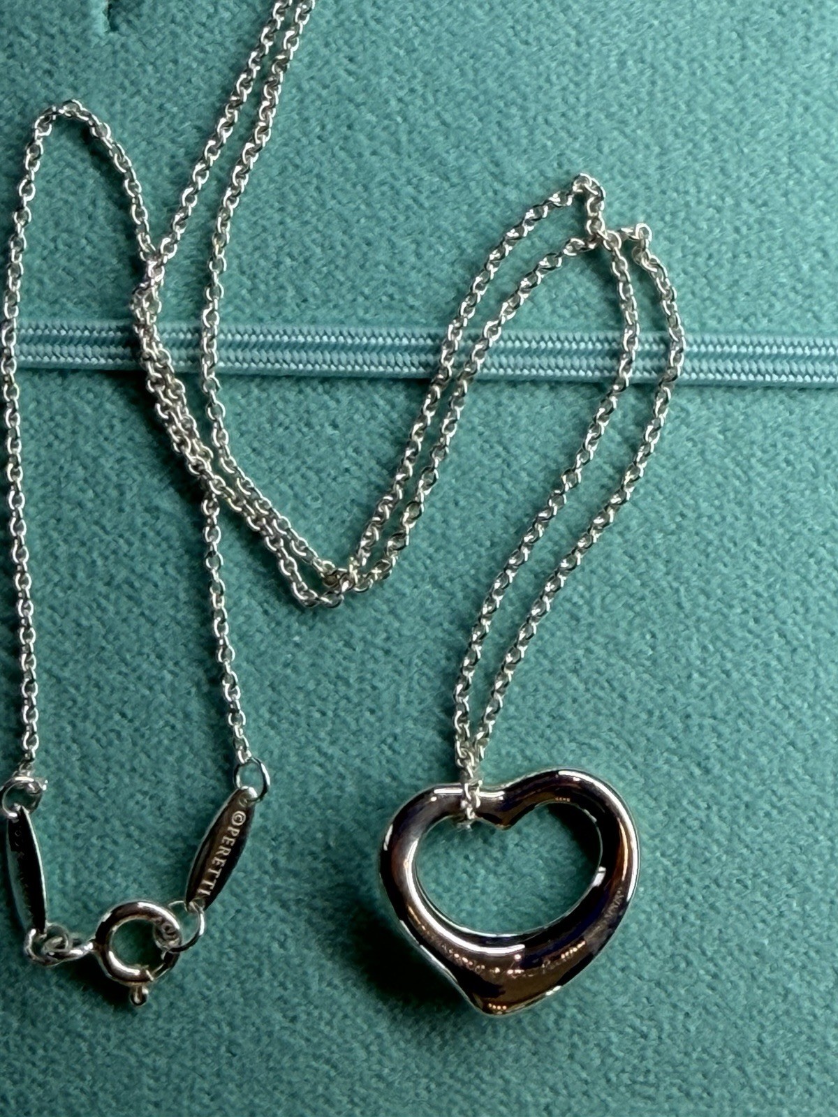 Tiffany & Co. Elsa Peretti 16mm Open Heart Pendant Necklace Sterling Silver 18″