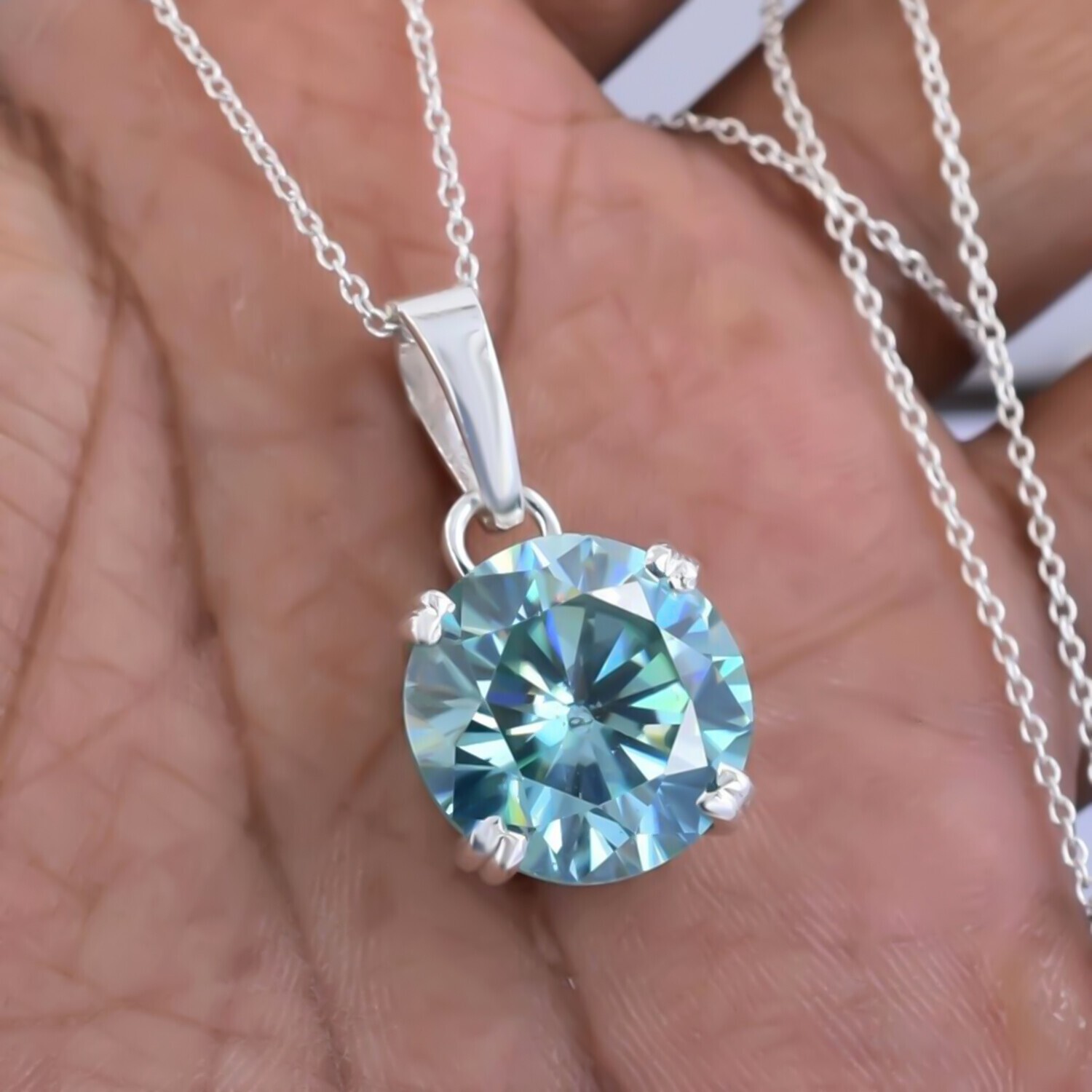 2.25 Ct Round Blue Diamond Certified Pendant in 925 Silver Holiday Special
