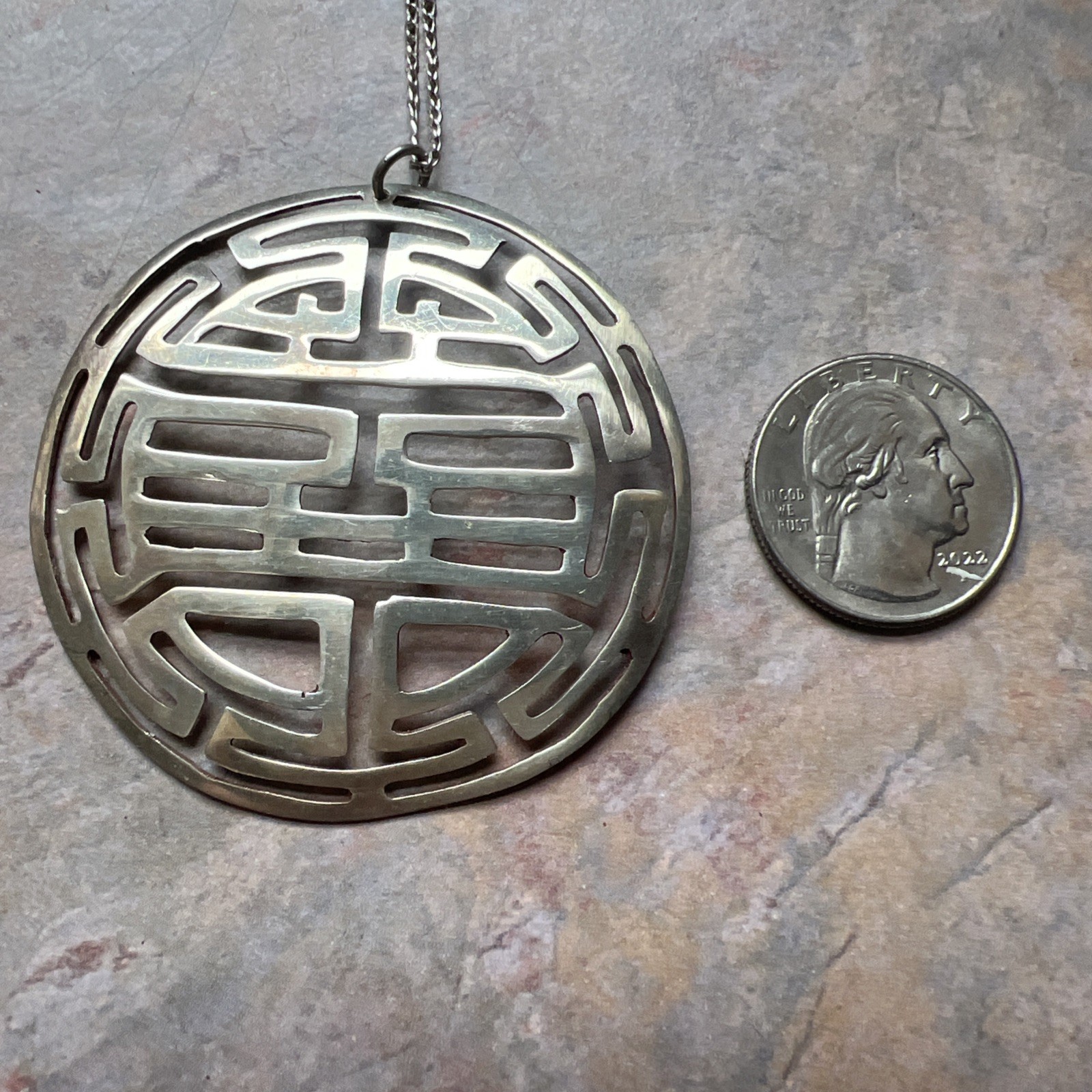 Korea Sterling Silver Symbol Medallion Pendant With Chain