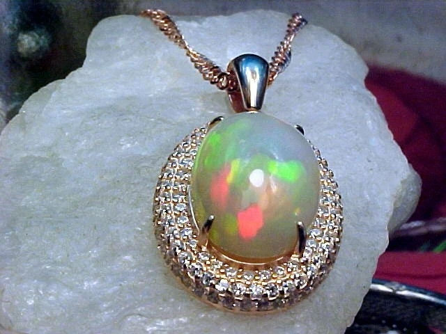 4.5ctw Opal and White Sapphire RGP Sterling Silver Pendant Necklace