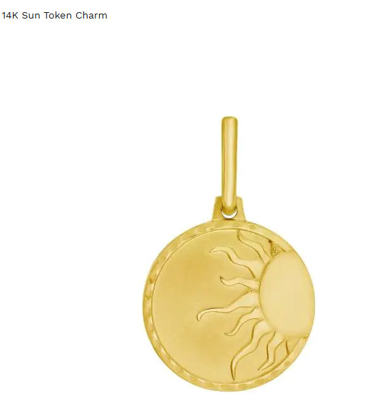 14k Yellow Gold Polished Radiating Sun Token Charm Pendant 15MM 2 Grams