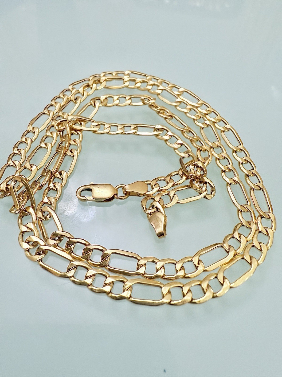 Pure 18K 750 Men Genuine Gold Chain Cuban Figaro Necklace 23.5” long 5mm 6.83g