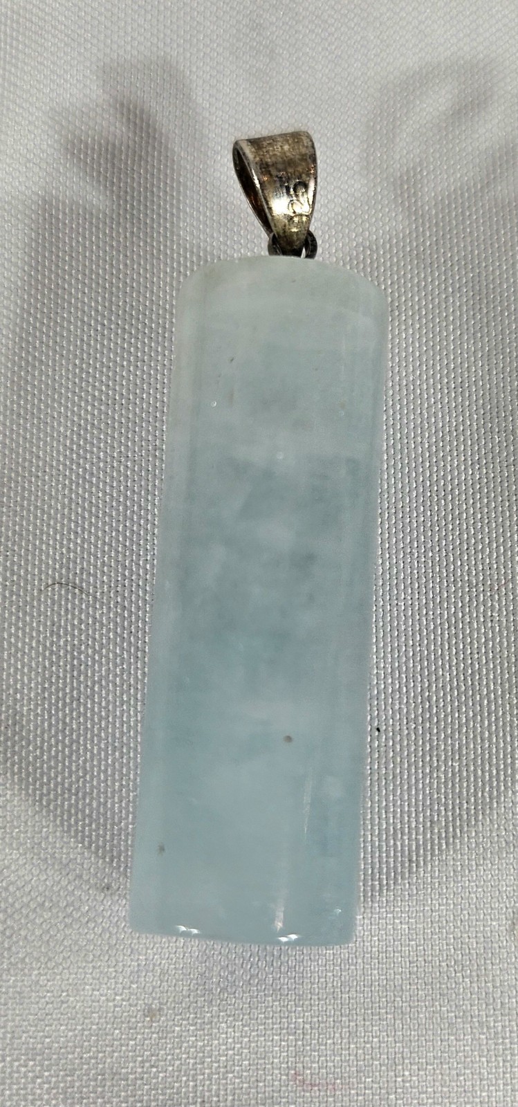 Natural Aquamarine Barrel Pendant Light Blue Gemstone Silver Bail ~1.5″