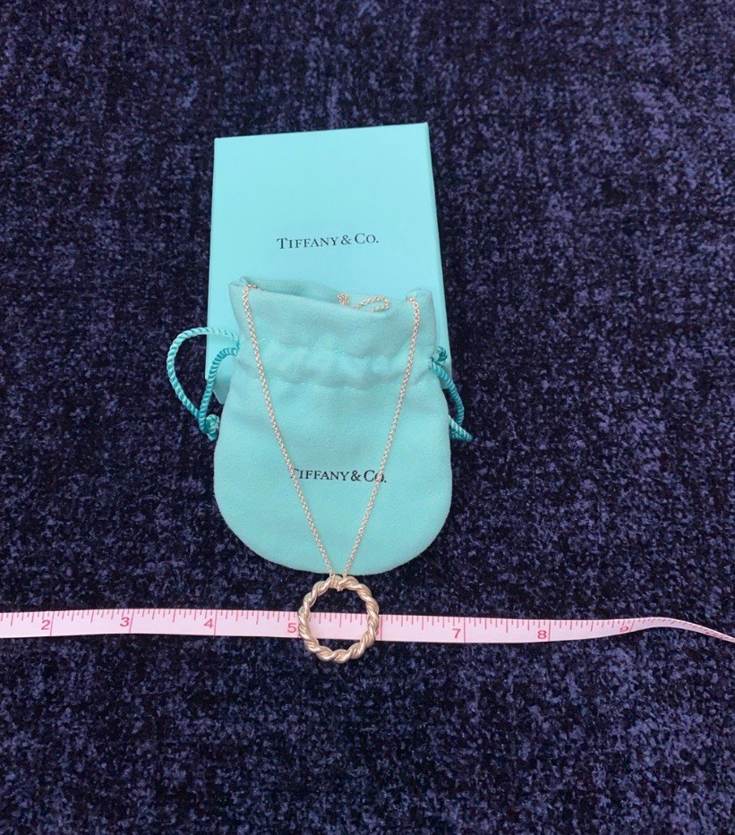 RARE Tiffany & Co 925 Silver Floating Rope Circle 18” Necklace with Pouch & Box