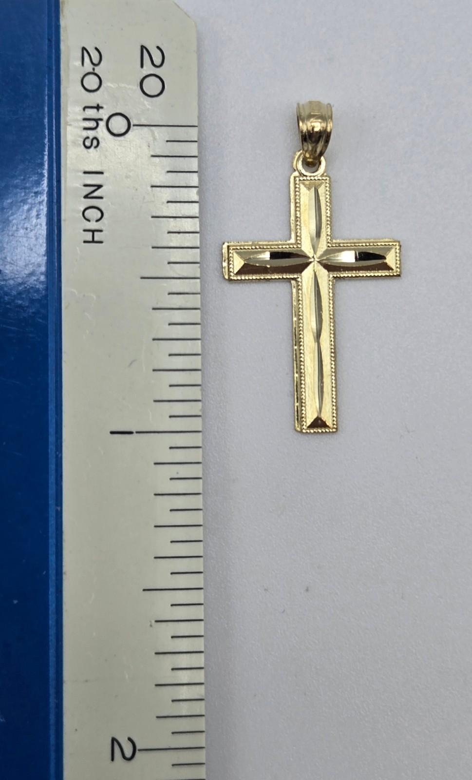 NEW 10K Solid Yellow Gold Cross Pendant 1inch, Diamond Cut, 3.5mm Bail, ITALY