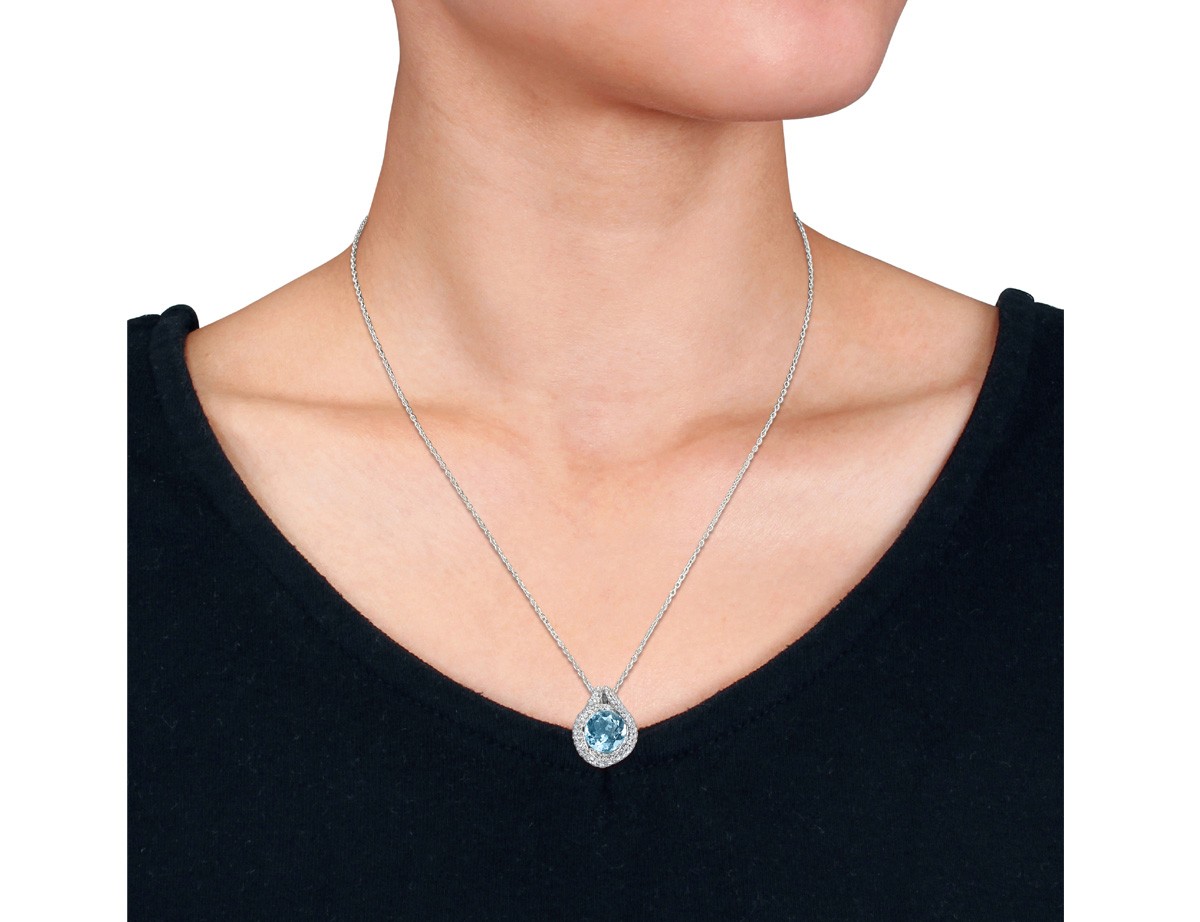 5.17 Carat (ctw) Blue Topaz and White Topaz Necklace Sterling Silver