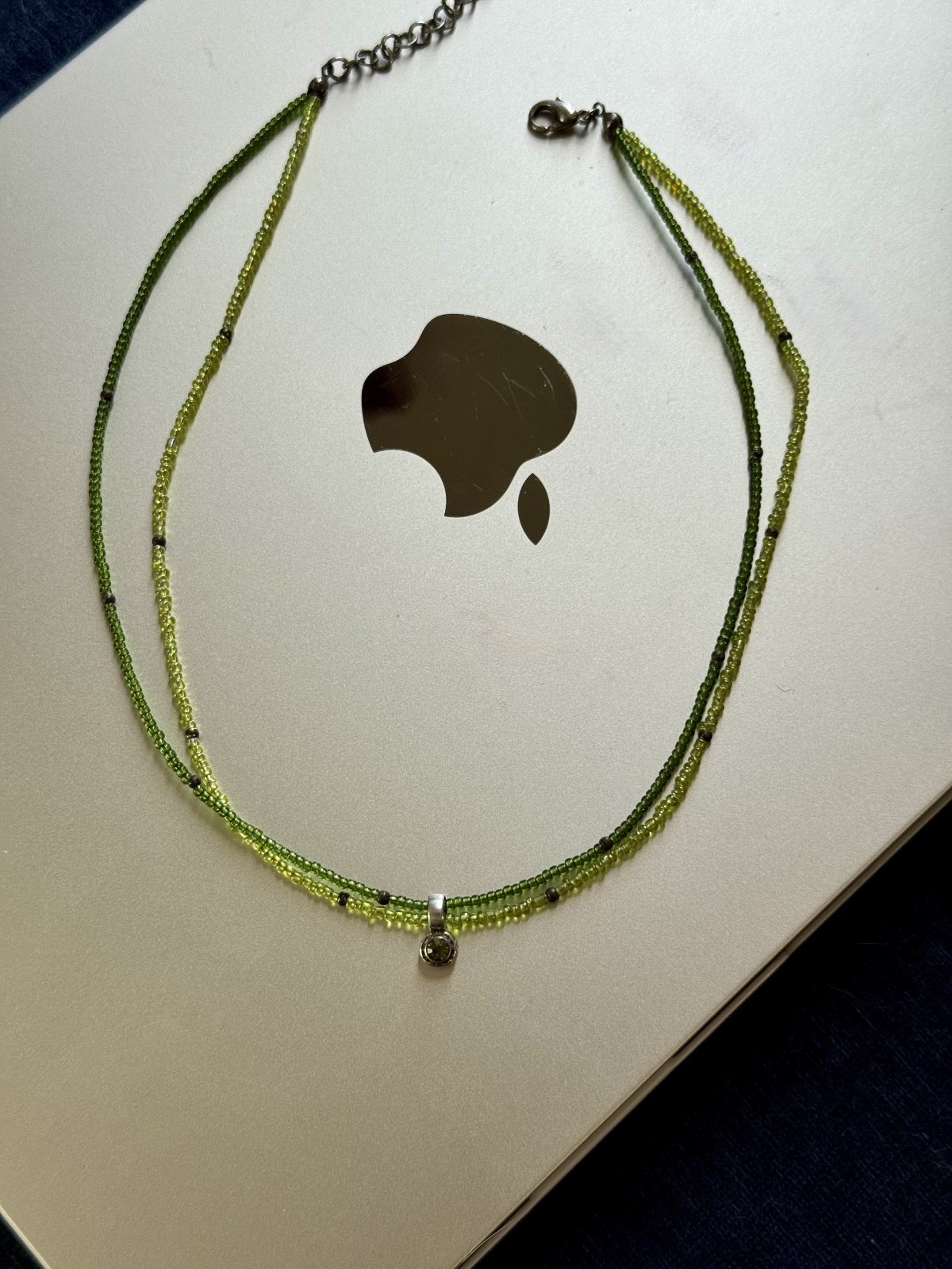 915 Sterling Gemstone Beaded Choker NecklacePeridot Charm in sterling