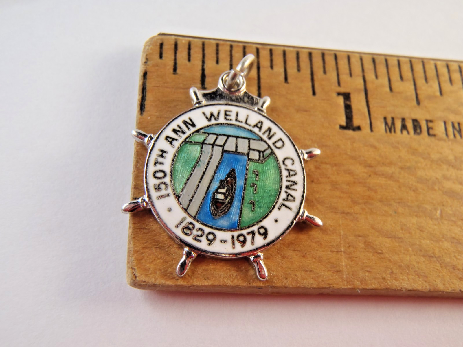 Welland Canal 150th Anniversary Sterling Silver Enamel Charm from 1979 Free Ship