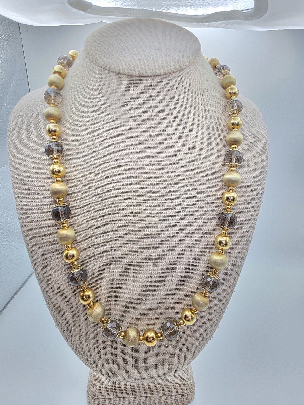 Veronese Italy Silver 925 Golden Plated Clad Smoky Quartz Bead Necklace 24″