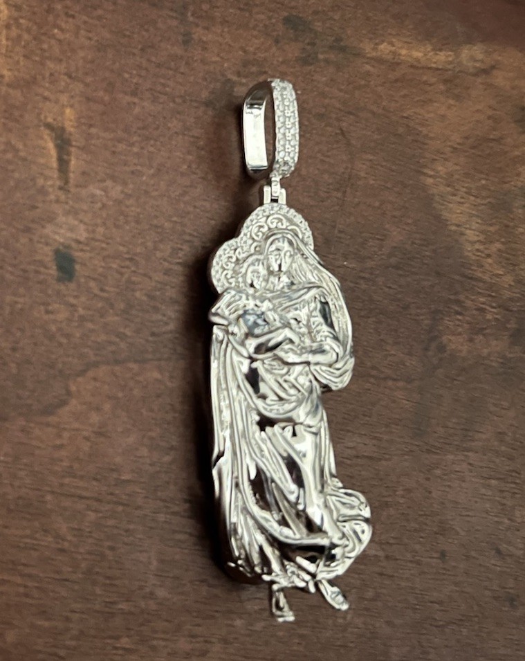 Sterling Silver Virgin Mary Pendant 29 Grams