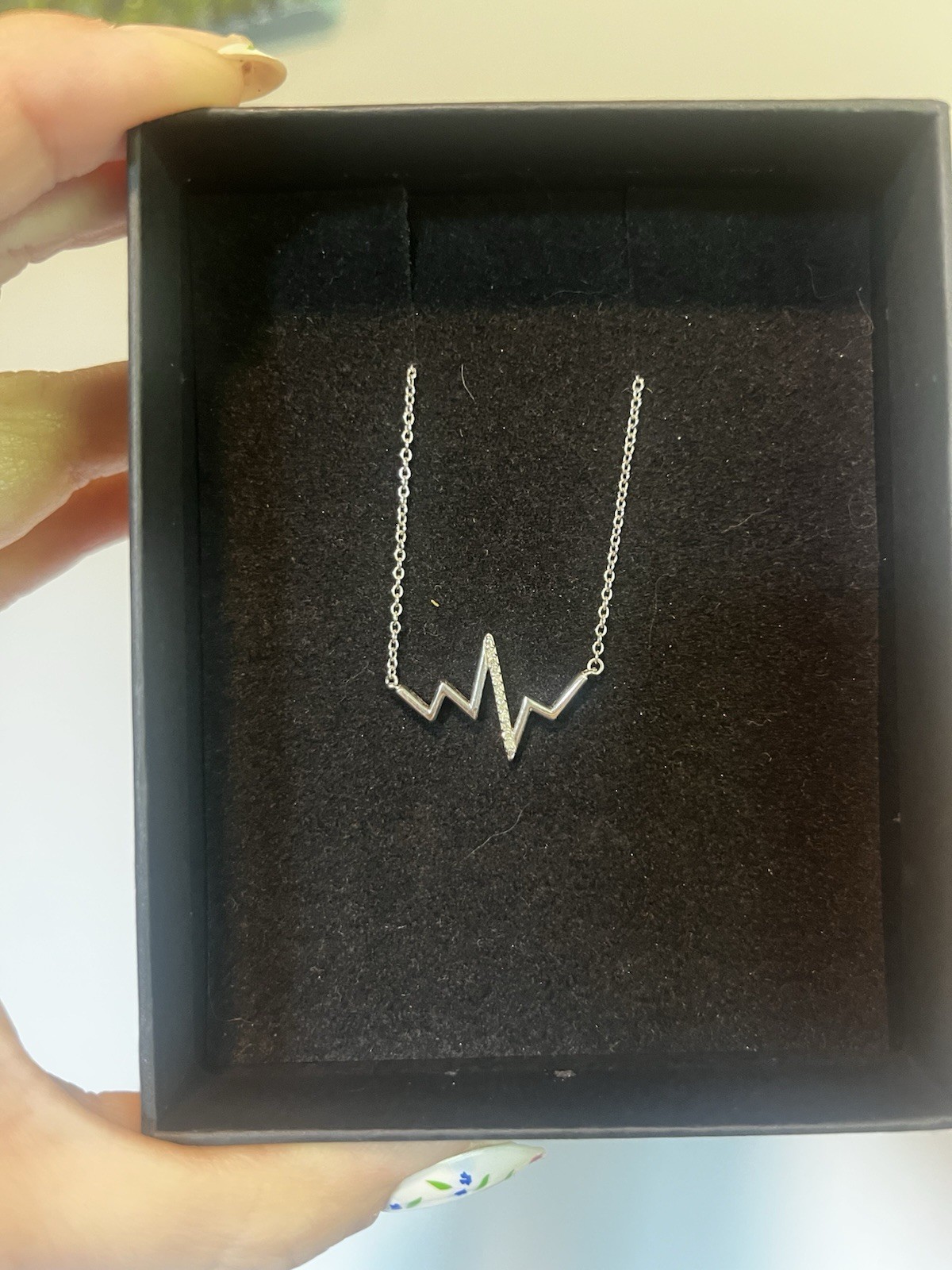 925 Silver Natural 0.1 CTW Diamond Heartbeat Pendant Necklace Cable Chain
