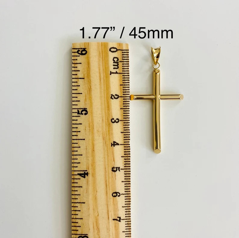 14K Real Gold Crucifix 45mm/1.7” Tube Cross Pendant, 14K Real Gold Cross- PT15