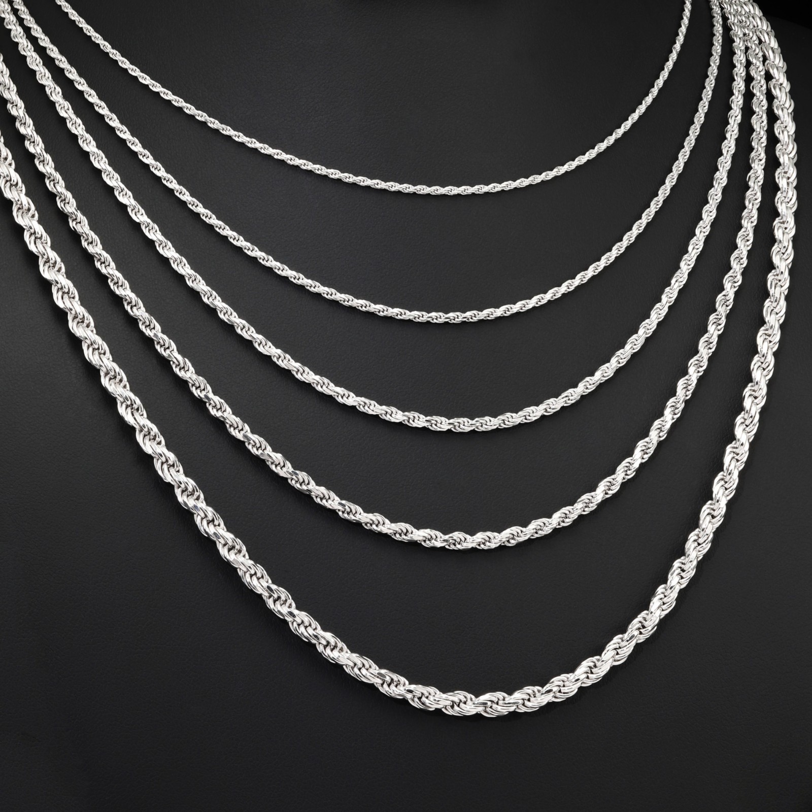 Solid 925 Sterling Silver 1.5mm-4mm Rope Chain Italian Pendant Necklace 18″-26″