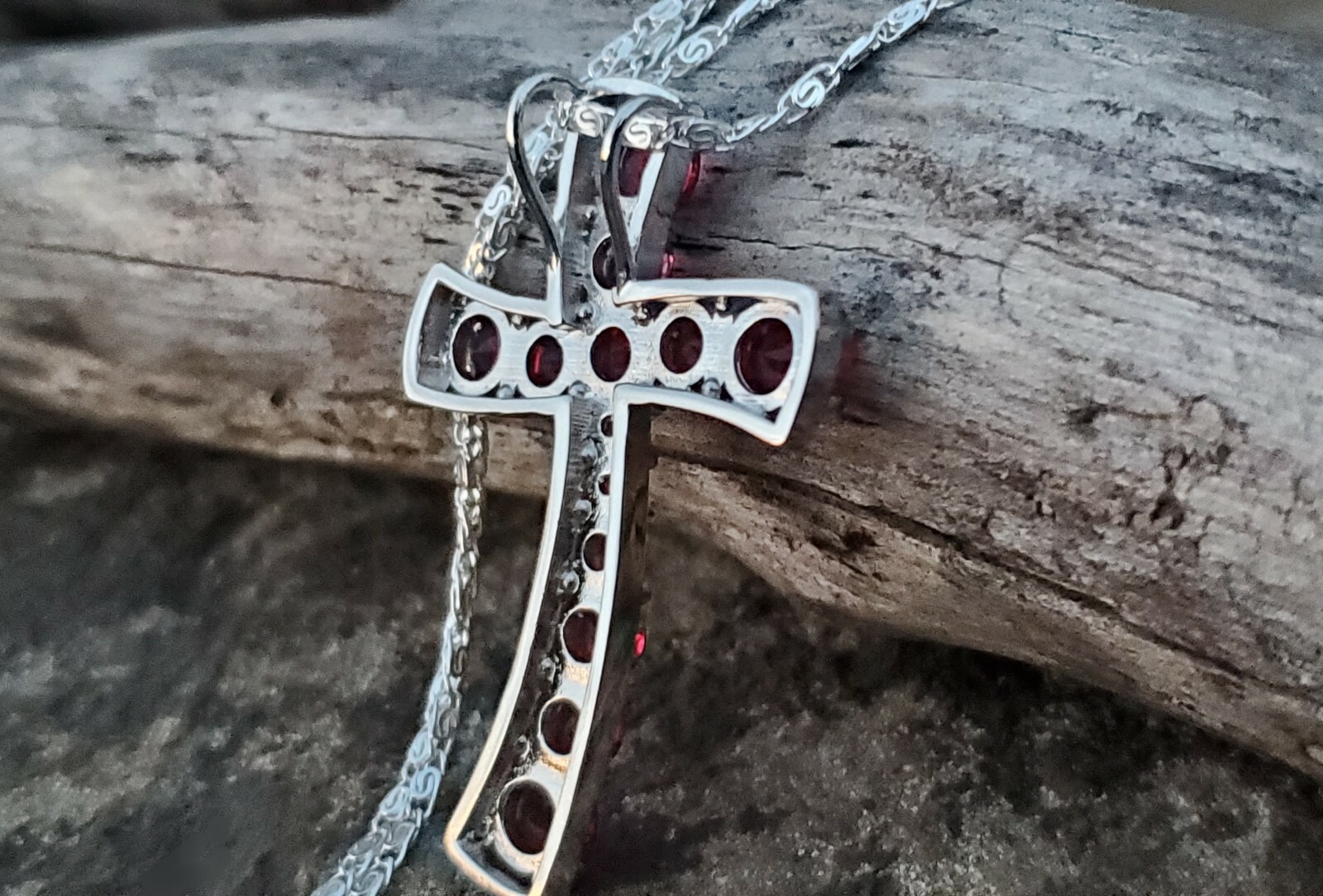Sterling Silver 925 Raspberry Rhodolite Garnet Cross Pendant Chain Necklace NEW