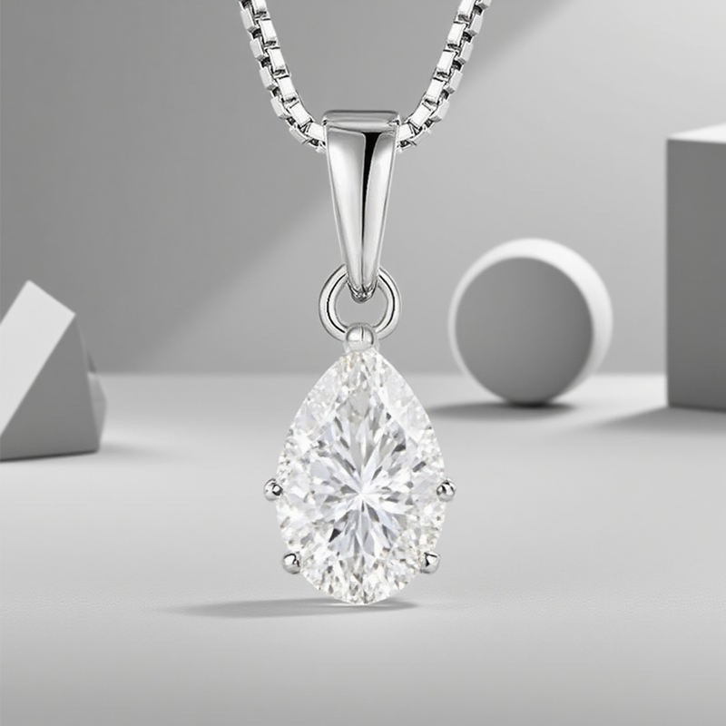 4.00 CT Pear cut Shaped Moissanite Pendant 14K white Gold Plated free chain