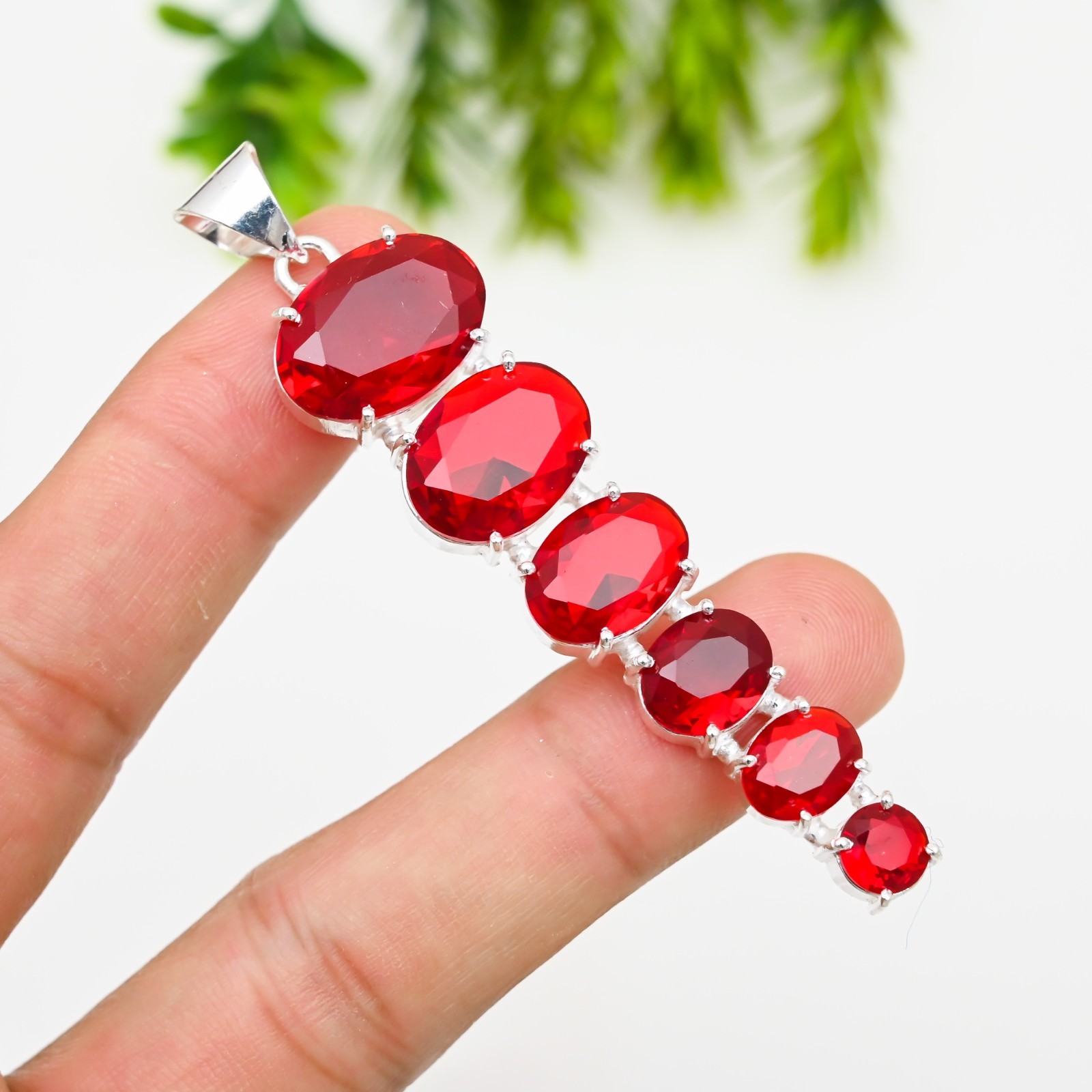 Red Garnet Gemstone 925 Sterling Silver Pendant Handmade Jewelry Gift For Her