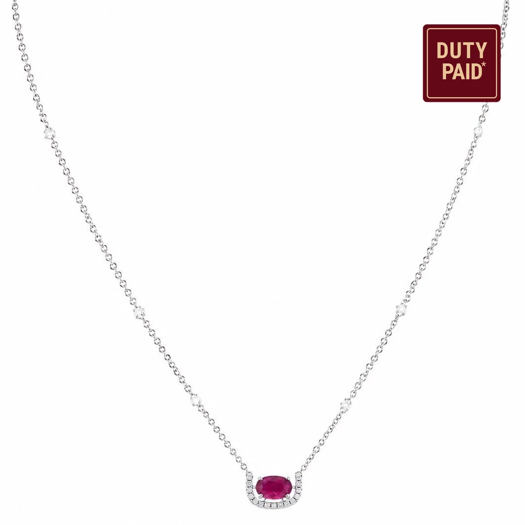 0.55 ct Natural Ruby U Shape Necklace 14K Gold Natural Diamonds Minimalist Pave