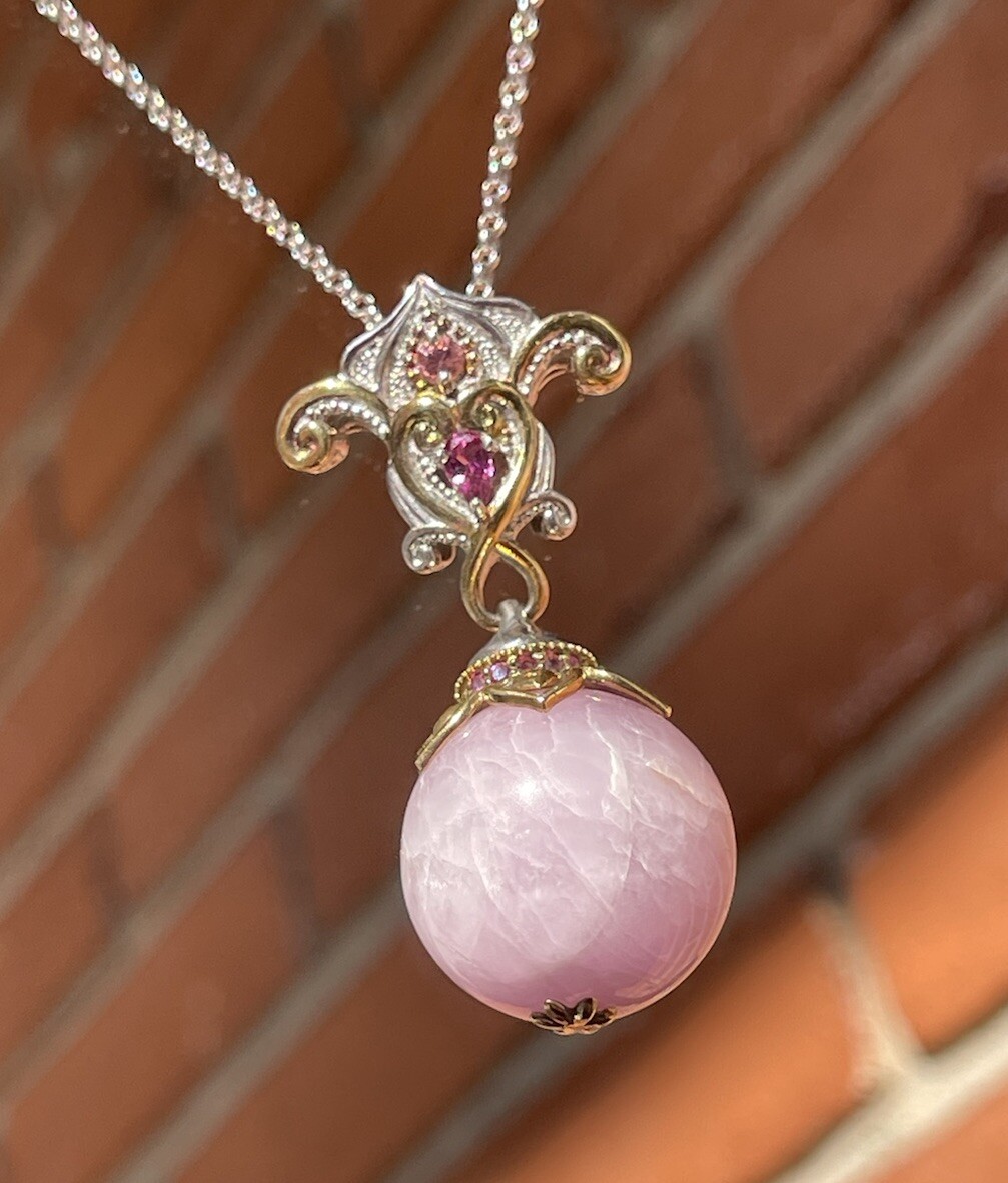 Kunzite & Pink Tourmaline Sapphire Enhancer Pendant Sterling Silver Two Tone