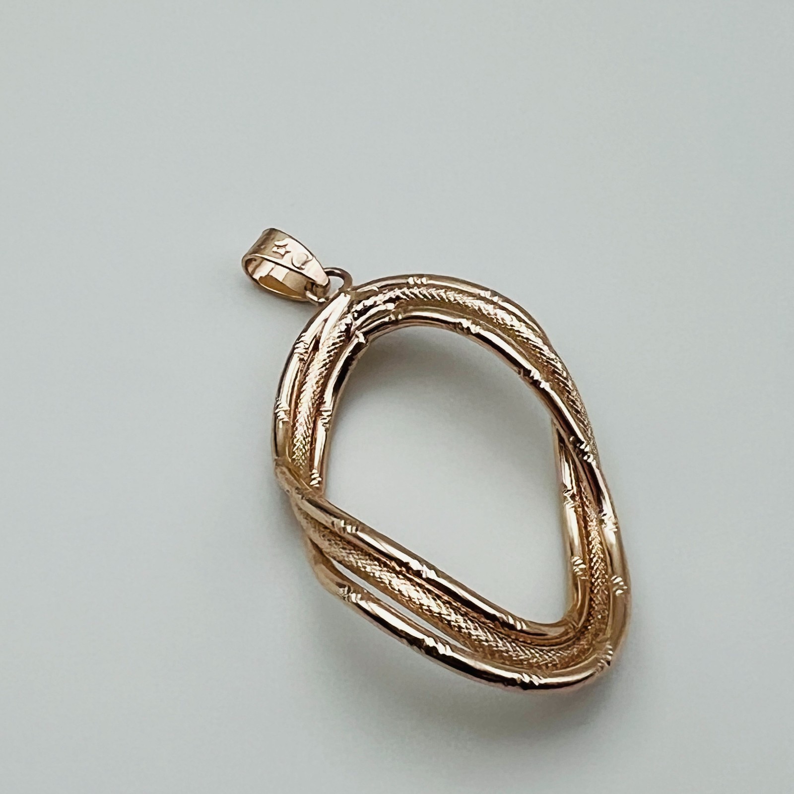 Rose Gold Tone Twisted Oval Pendant Textured Openwork Statement Fashion Jewelry