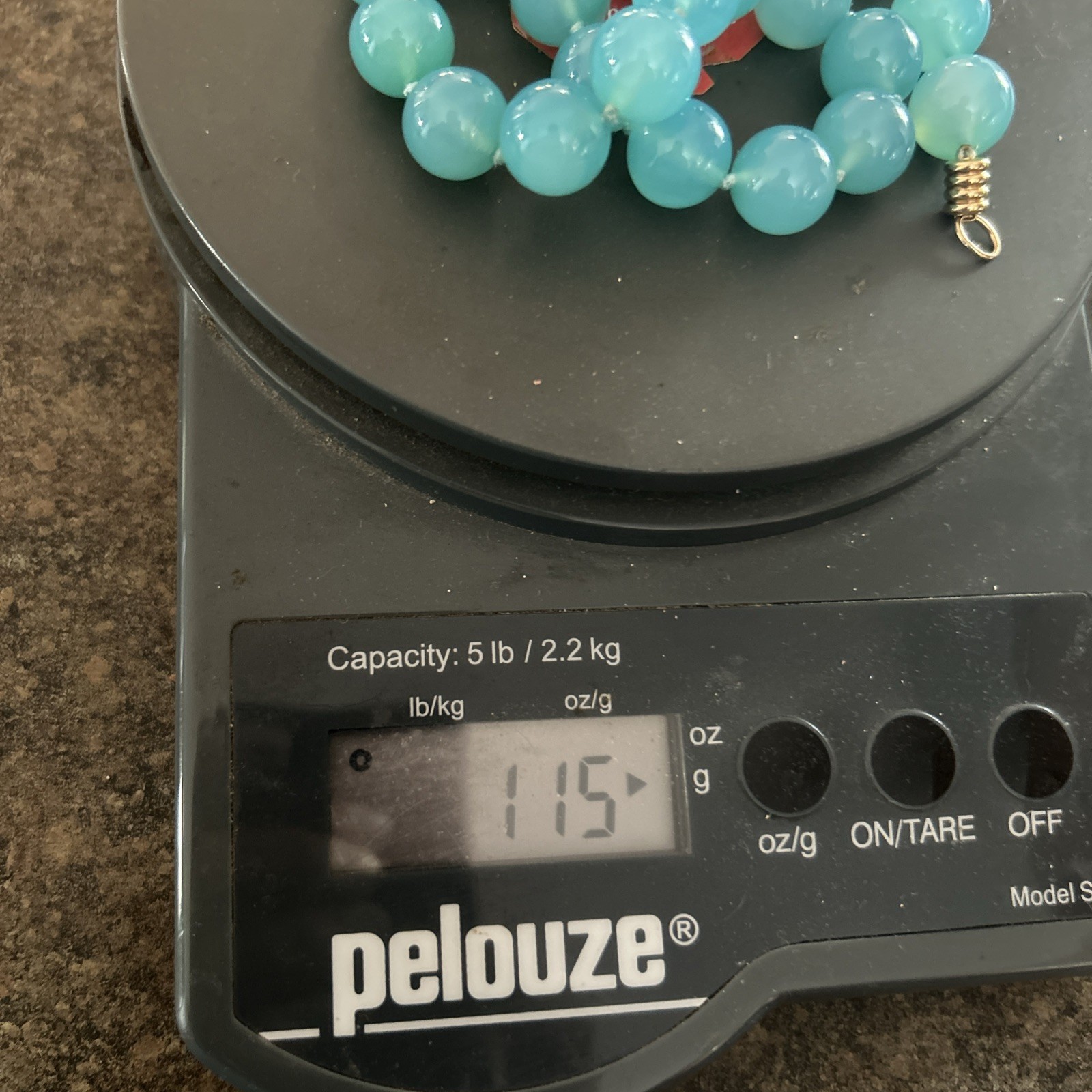 Beautiful Aqua Blue Chalcedony Beads 585 14k Clasp Necklace 19”/115 grams