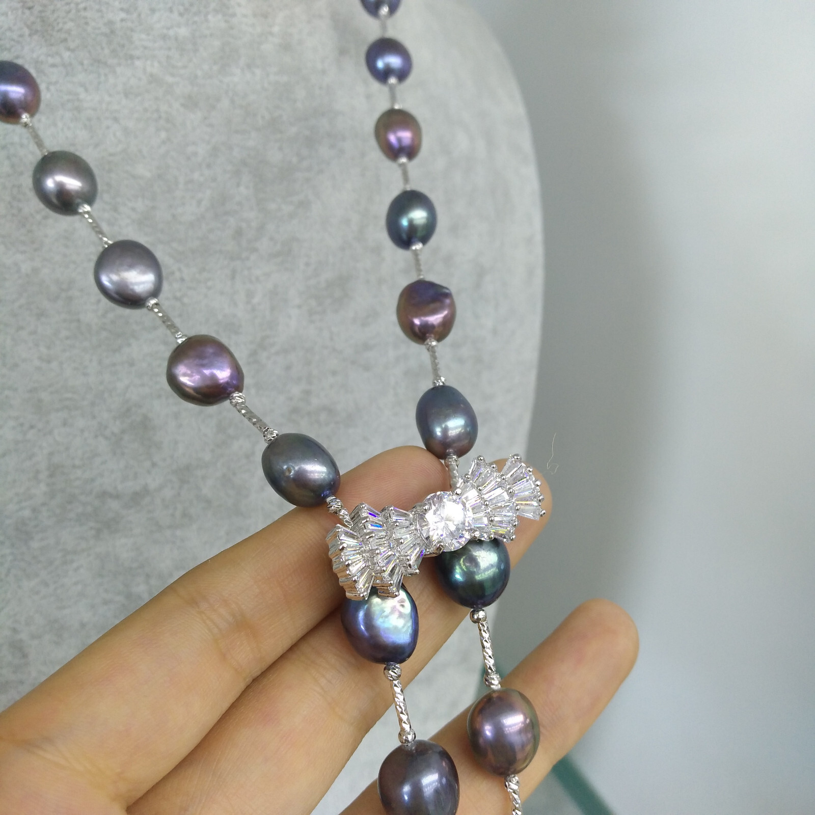 30″ Design Pretty 7-9mm Natural South Sea Peacock Black Pearl Necklace 14KGP