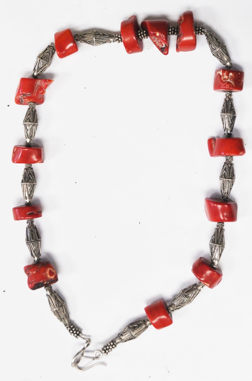 Sterling Silver Bead 27mm Coral Cone Tube Necklace 23.5″