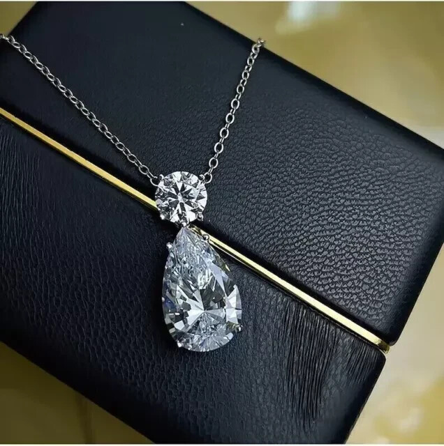 4Ct Pear Cut Real Moissanite Solitaire Pendant Necklace 925 Sterling Silver