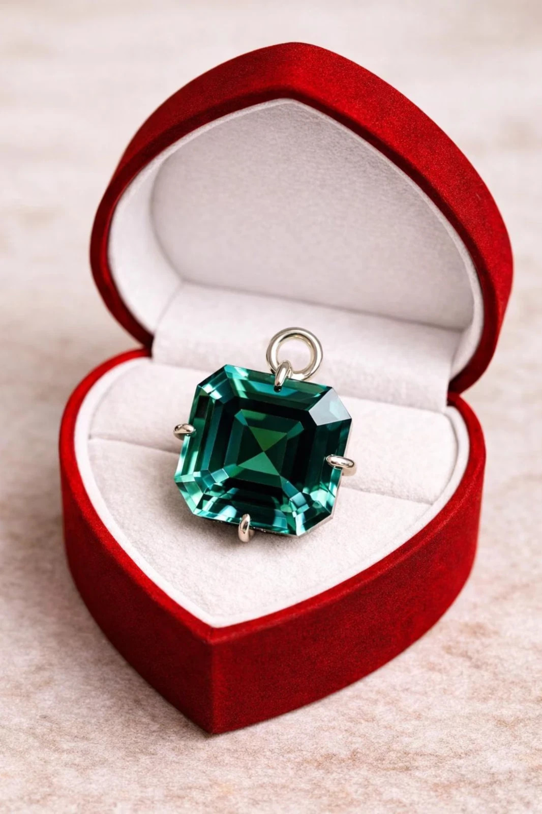22 Ct Natural Green Sapphire Asscher Cut 925 Sterling Silver Gemstone Pendant