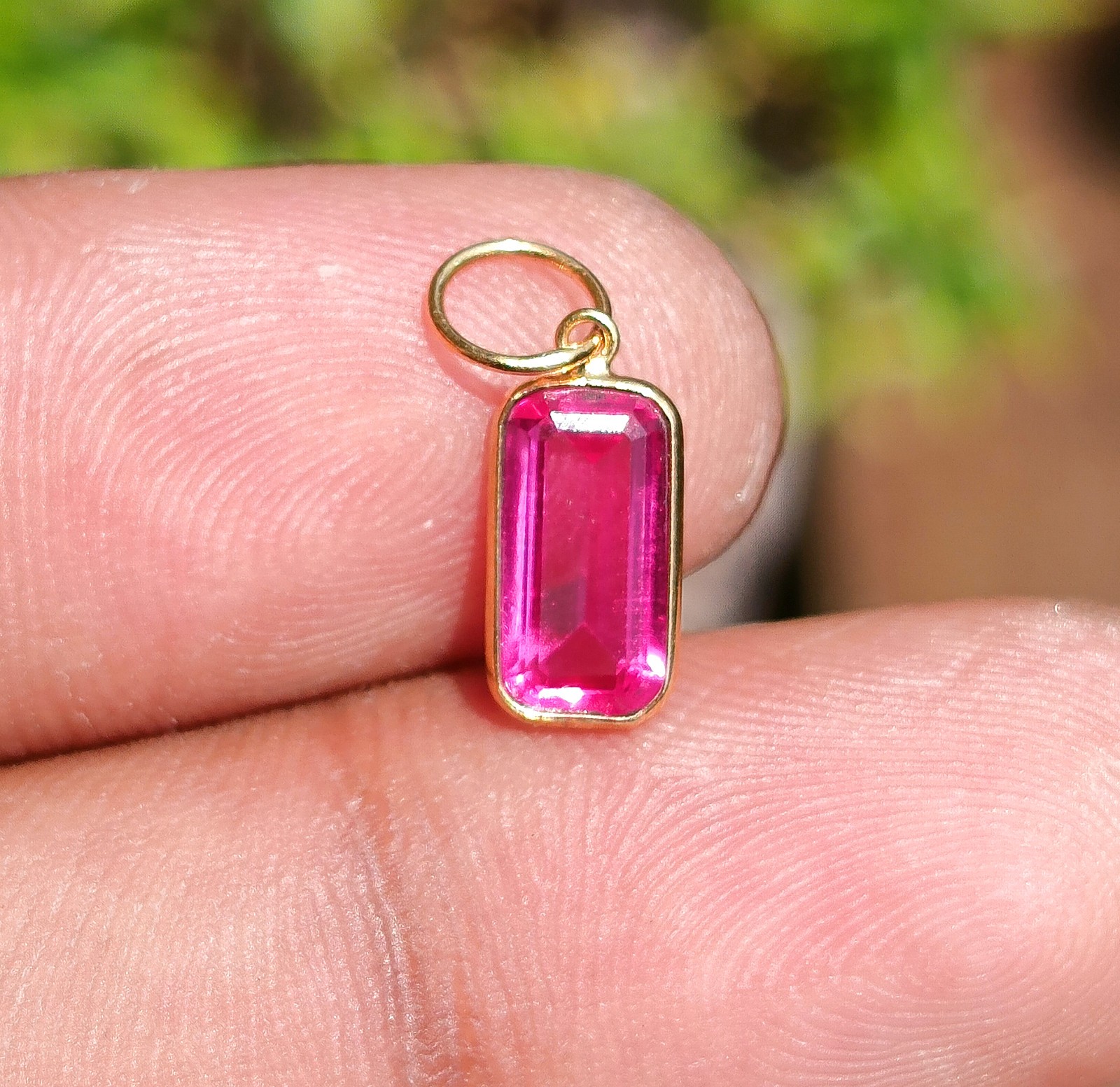 Pink Tourmaline Gold Charm Pendant 18K Solid Gold Handmade Charm Pendant Jewelry