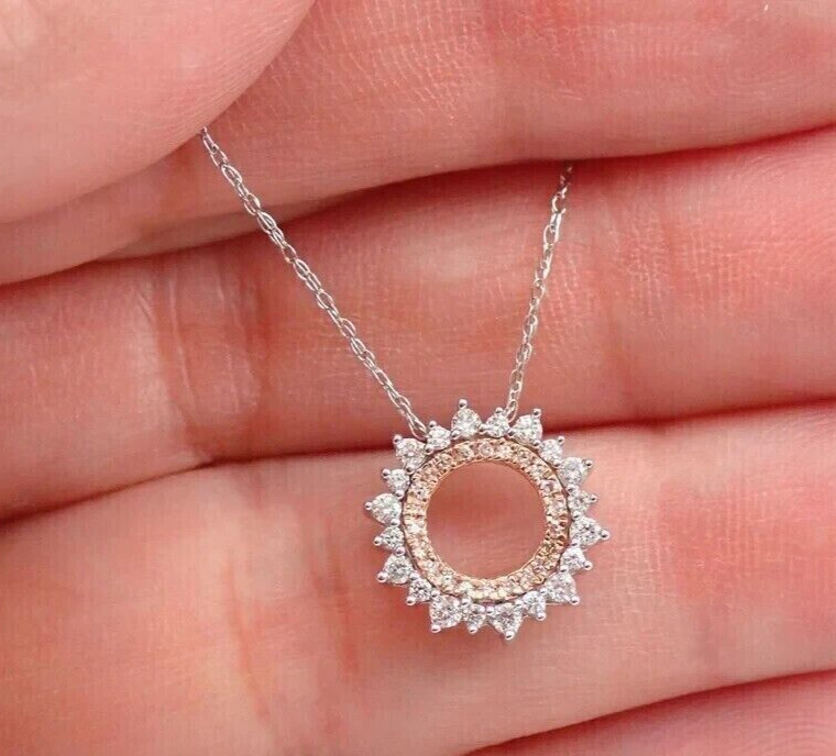 1.22ct Natural Moissanite Circle Floral Elegant Charm Necklace 925 Silver 18″