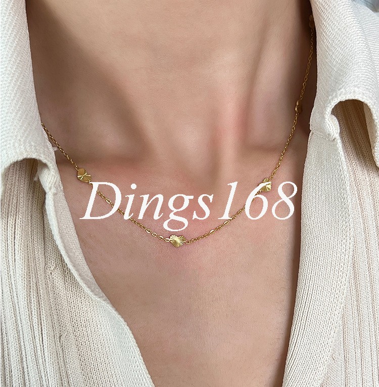 Real 18K Yellow Gold Filled 6x4mm 6-Heart 16″+2″ x 1mm thin Rollo Chain Necklace