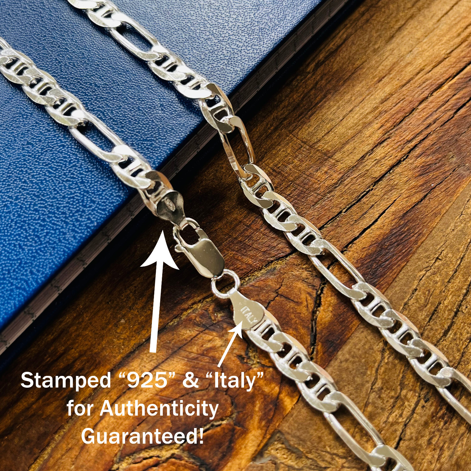 Real Solid Sterling Silver Figarucci Mens Boys Chain Bracelet or Necklace