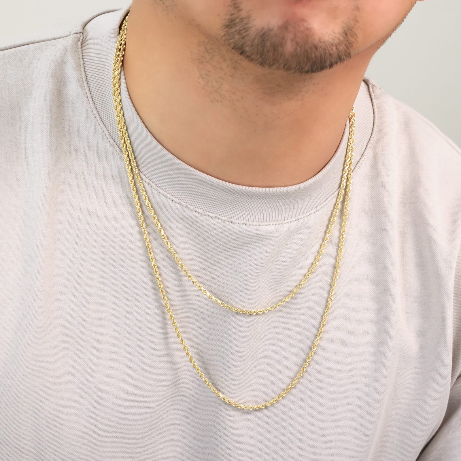 10K Yellow Gold 3mm Diamond Cut Rope Chain Pendant Necklace Mens Womens 16″- 30″