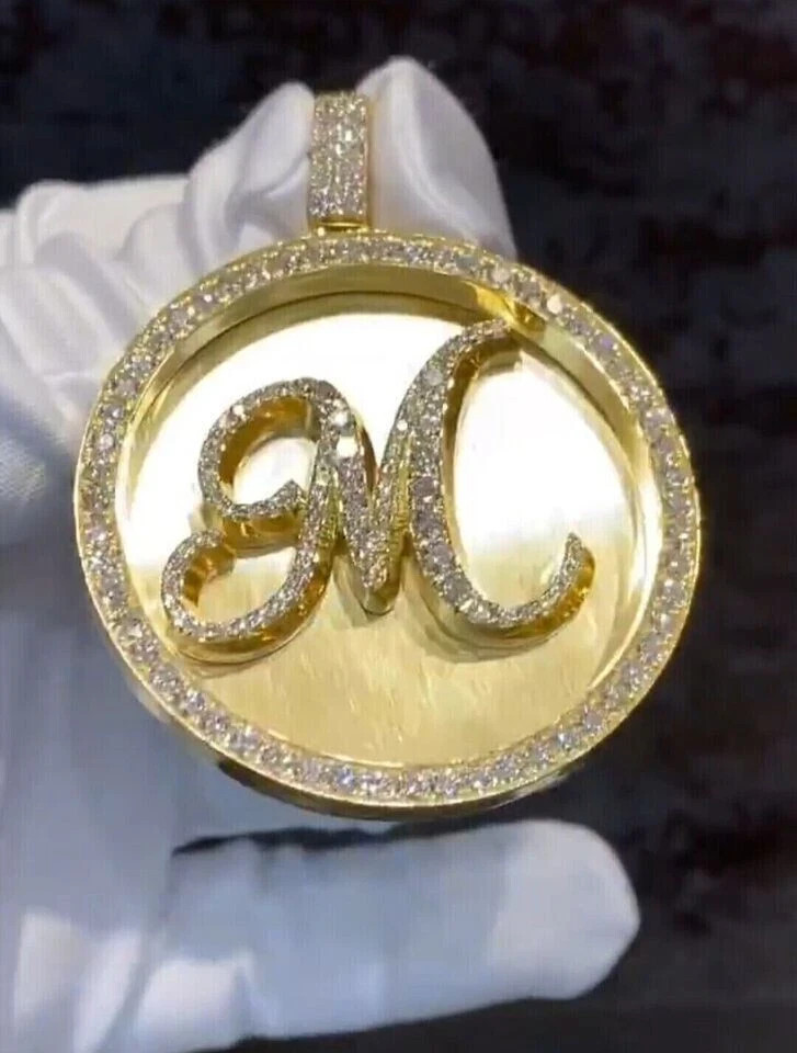 2.00 Ct Real Moissanite Custom Initial M Letter Pendant 14k Yellow Gold Plated