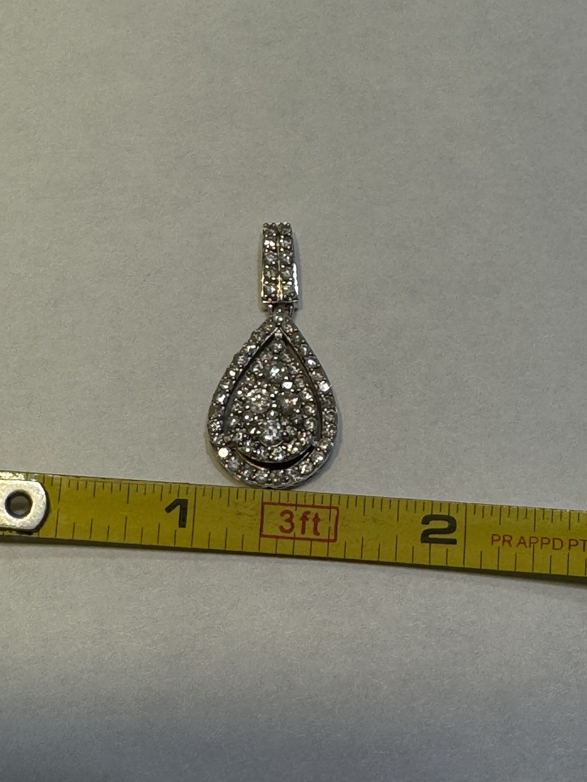 14k White Gold Natural Diamond round cut 1.25ctw Cluster Pendant Teardrop