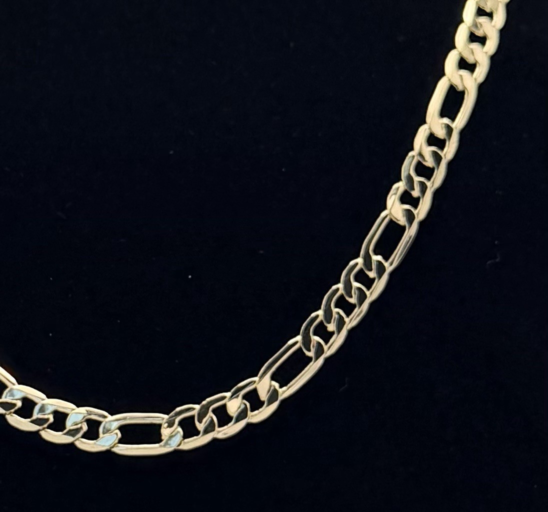 18k Yellow Gold Filled 6mm 24 Inch Figaro Chain Necklace Italy 750 Stamped New