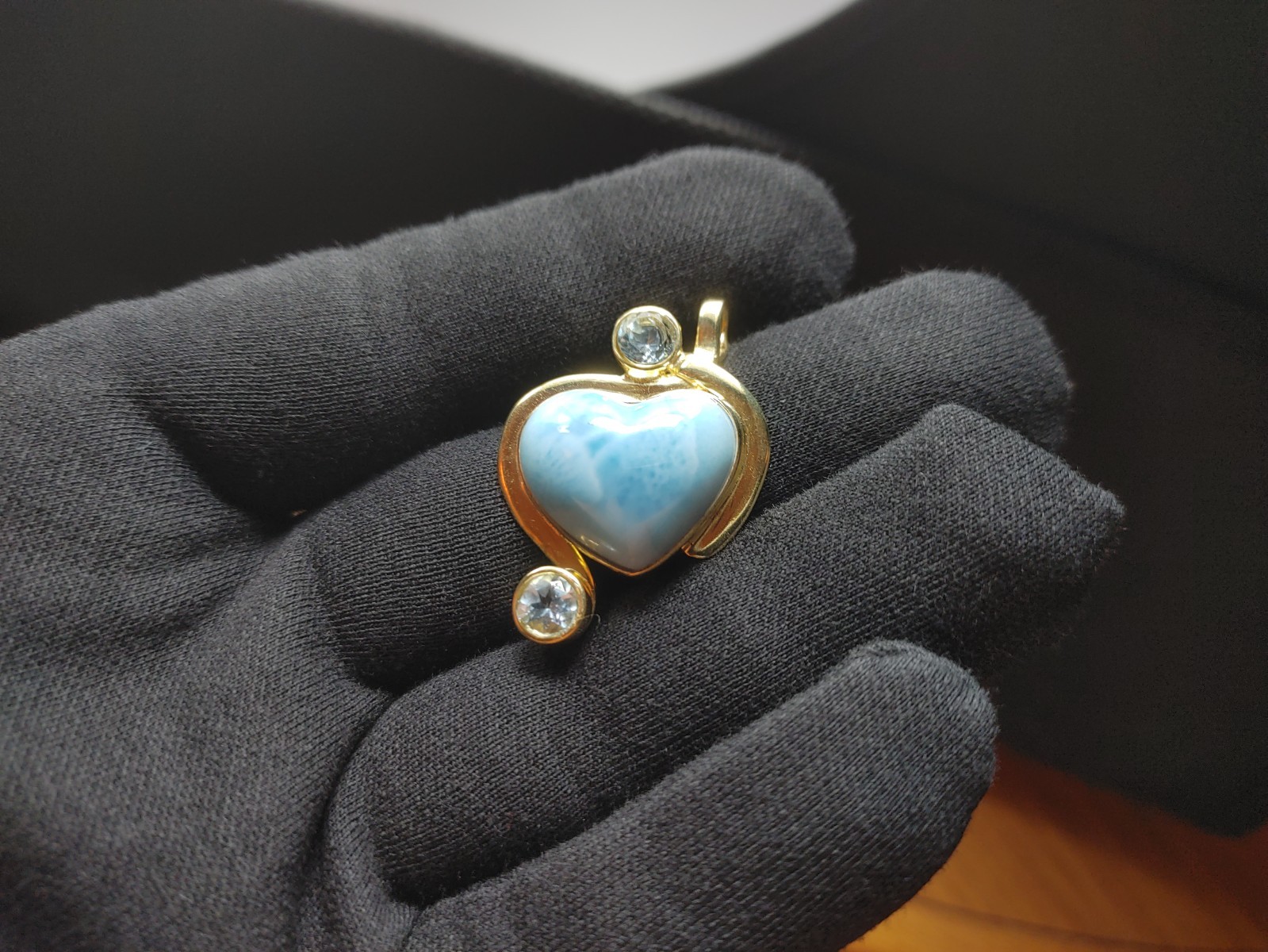 Beautiful Larimar Heart Pendant with Gold Vermeil and Topaz