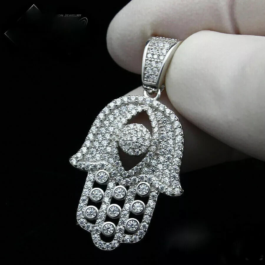 2.70 Ct Round Cut Diamond Evil Eye Hamsa Hand Only Pendant 14k White Gold Finish