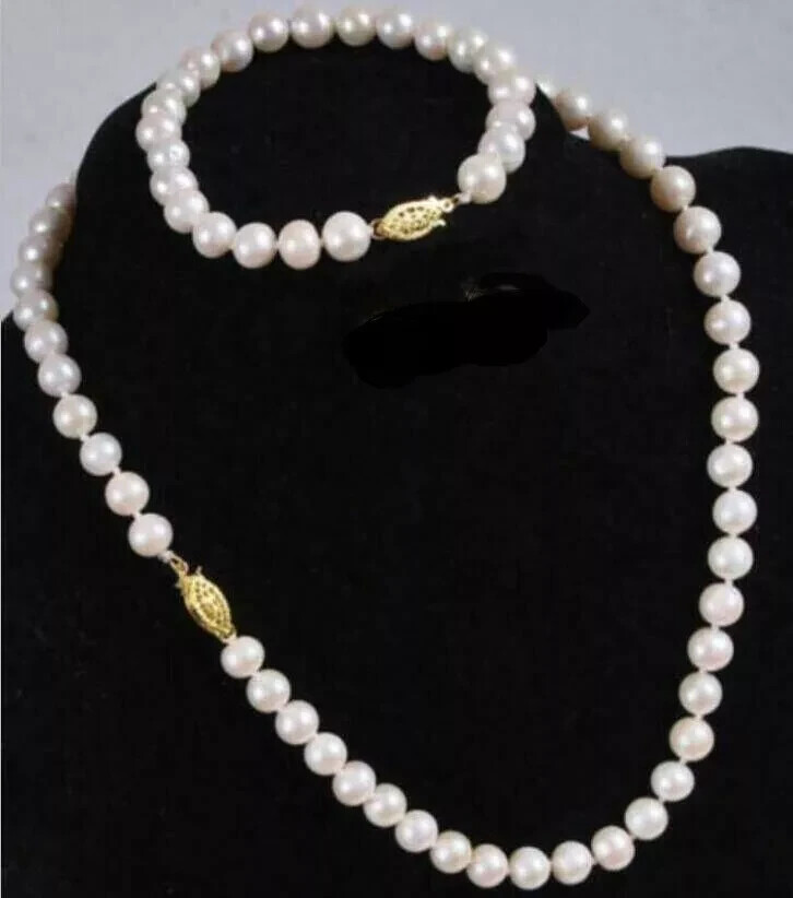 Classic White 6-7mm AAA+Akoya Pearl Necklace 45cm Bracelet 19-20cm 14k Gold P