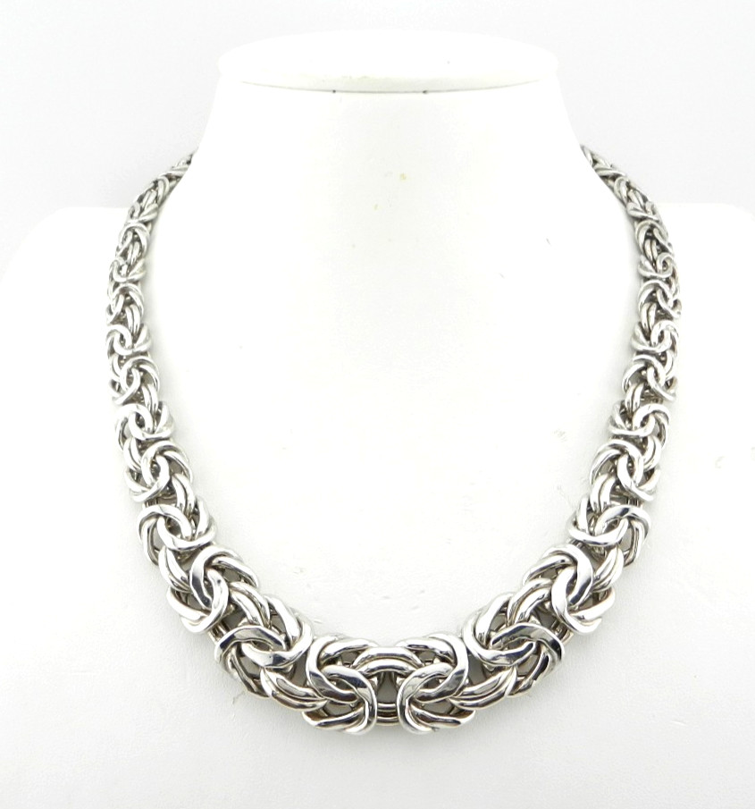 18″ Sterling Silver Byzantine Necklace AK Turkey Graduated Width 57.4gr