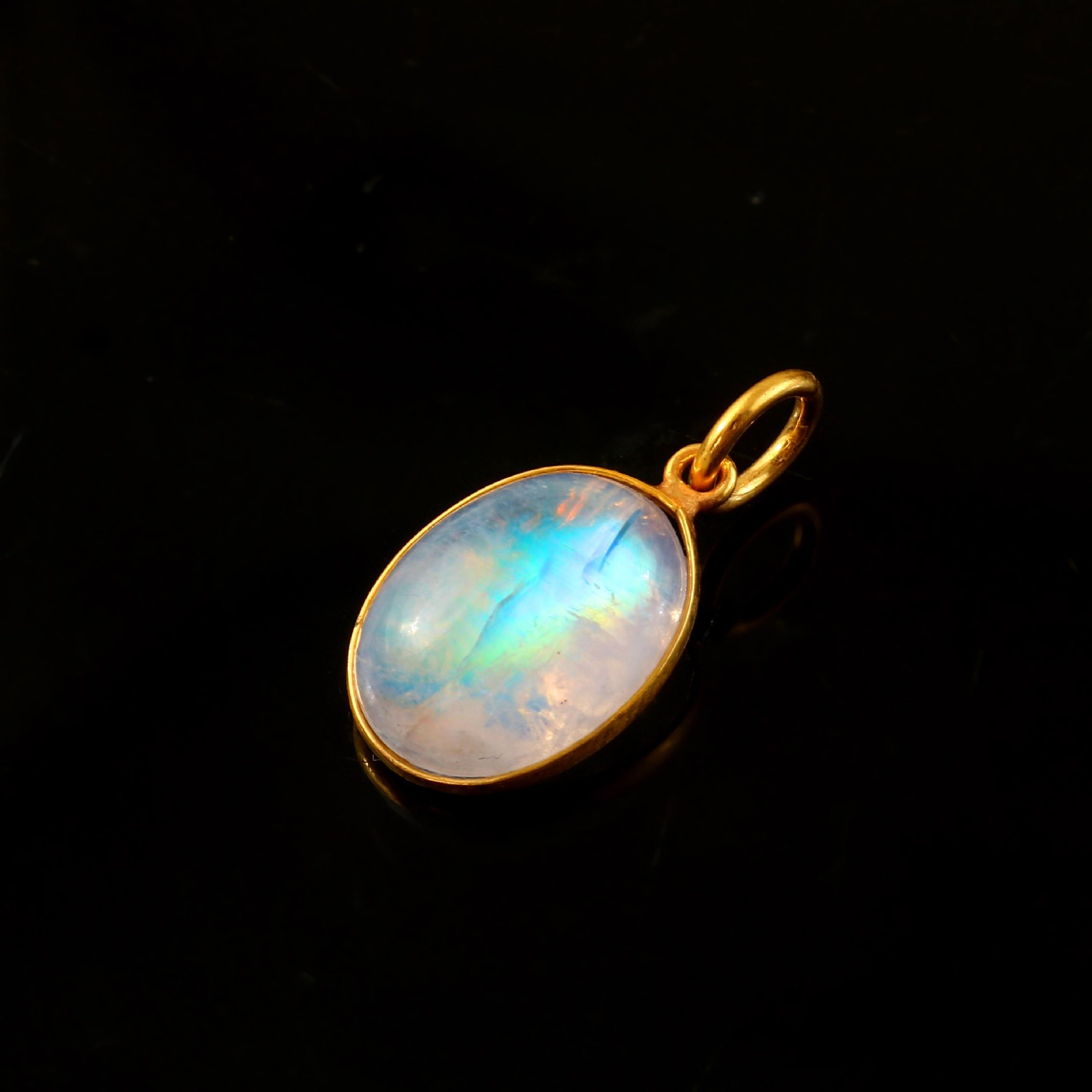 Genuine Moonstone Cabochon Pendant 14K Solid Gold Minimalist Charm 3110