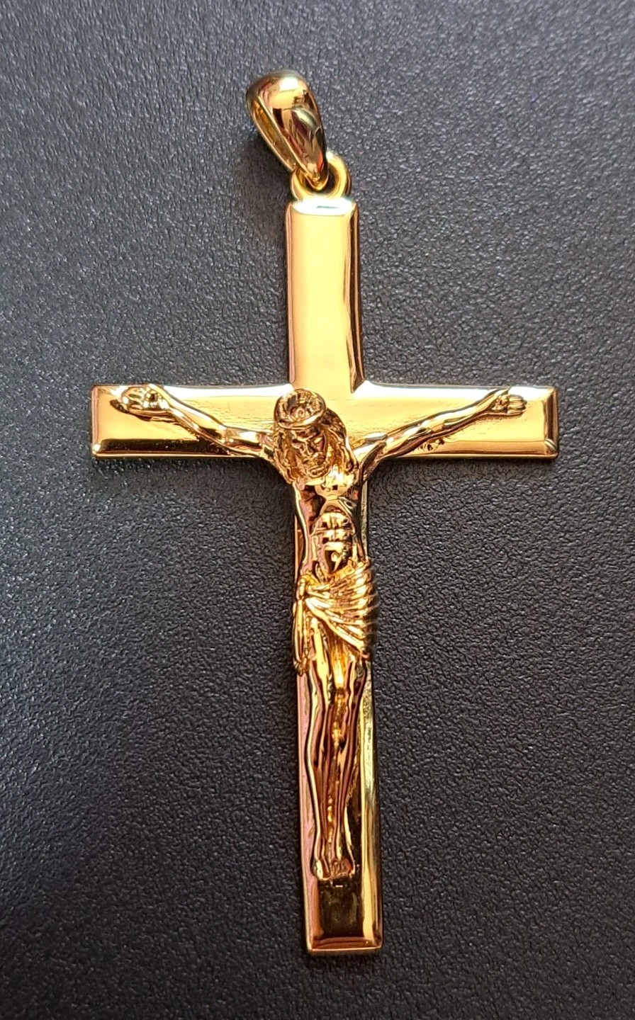 Mens 14k Gold Over 925 Sterling Silver Detailed Jesus Crucifix Cross Pendant 2″