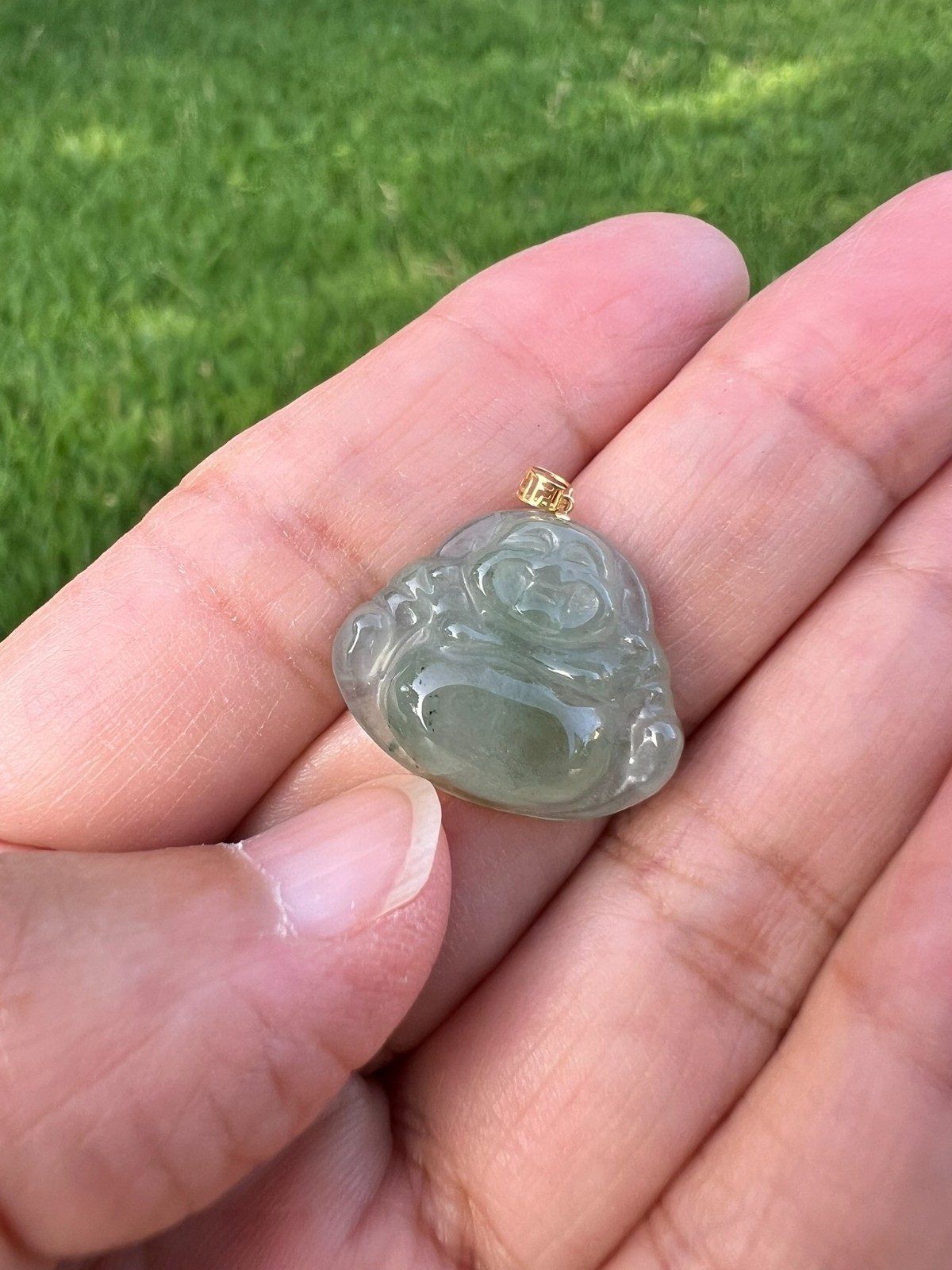 18k Gold Icy 100% Natural Grade A Jadeite Jade Buddha Pendant H200 p3