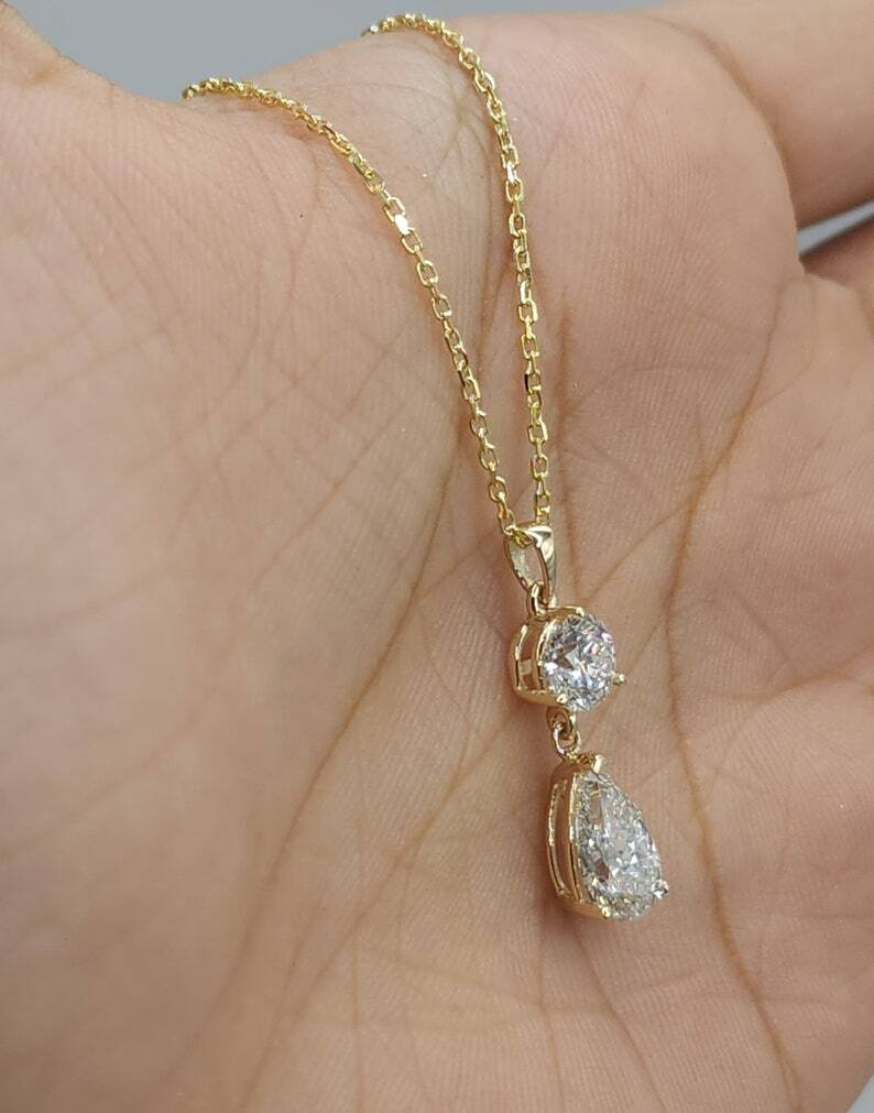1.50 Ct Created Diamond Necklace 18” 14K Gold Over Silver Anniversary Gift Her